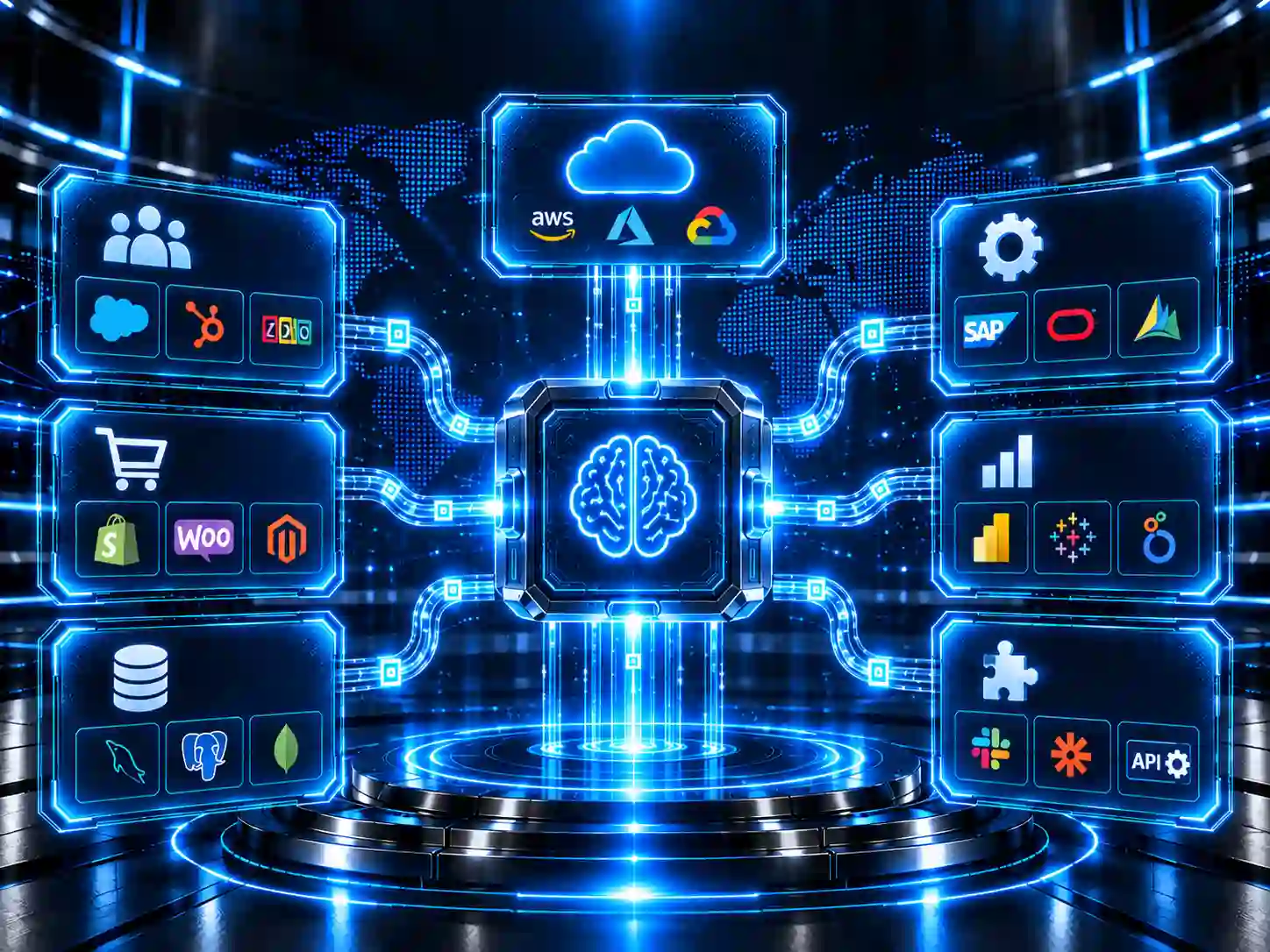 AI integration connecting APIs, data and existing business systems