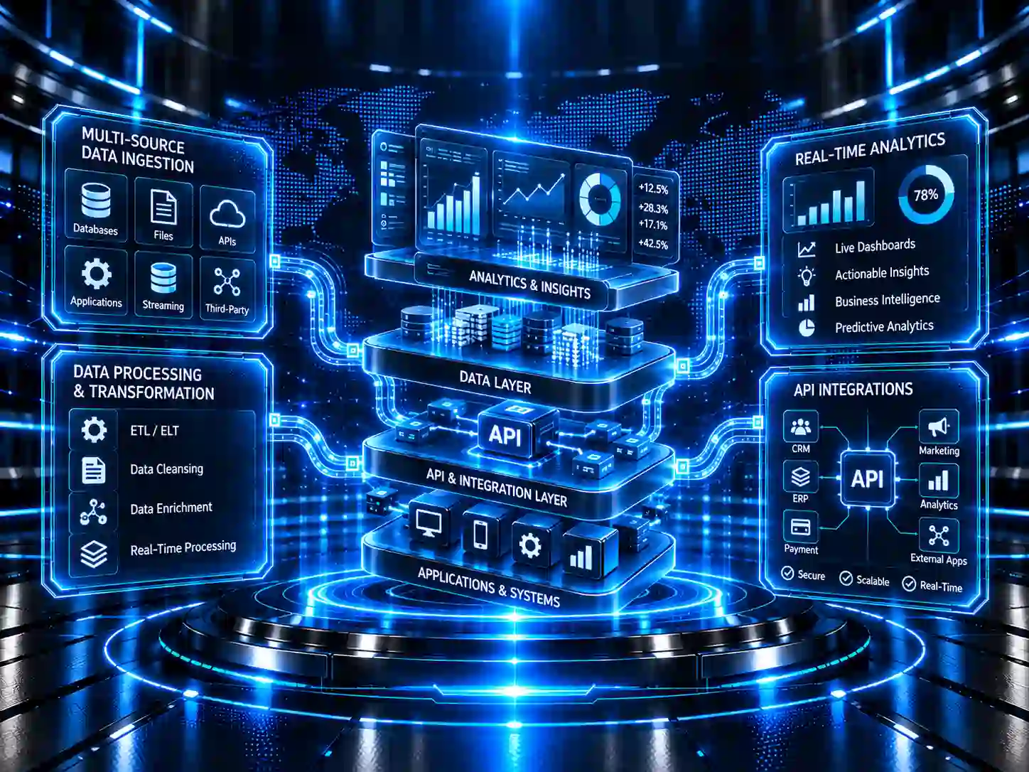 Connected digital systems, analytics and web platform interfaces